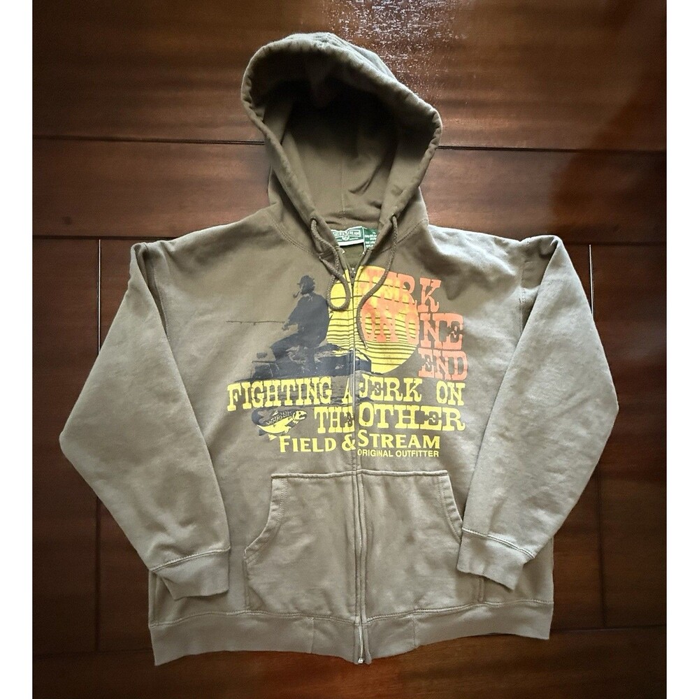 🔥RARE- Field & Stream Wilderness Fish Club Brown Hooded Sweatshirt Fishing Hunt